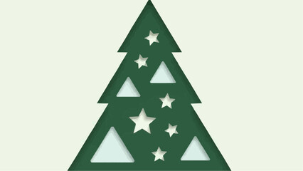 Fototapeta premium A christmas tree silhouette in green with star and triangle cutouts against a light background design