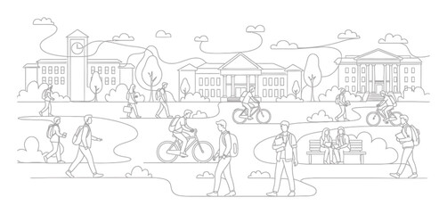 Fototapeta premium Minimalist Continuous Line Art Illustration of University Campus Life