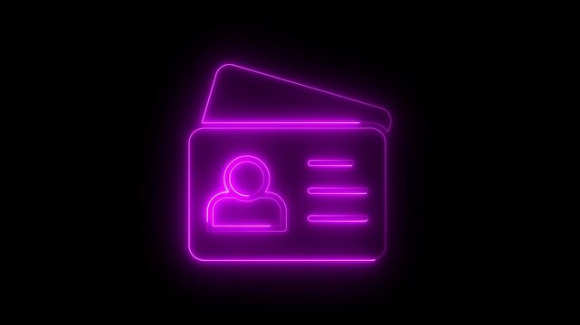 Glowing neon line Taxi driver license icon isolated on black background. Glowing neon man with checklist animation. 4K Video motion graphic