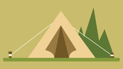 Camping tent vector illustration simple flat design of outdoor shelter isolated on green background