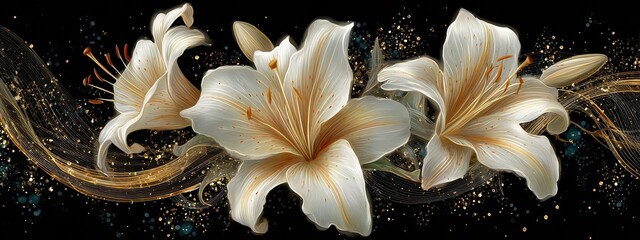 Obraz premium Flower white background lilly isolated bouquet lily easter black lilium bloom pattern. Card flower white background beautiful abstract garden green daylily closeup petal blossom panoramic candidum