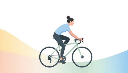 Obraz premium Woman riding a bicycle on a pastel gradient background cycling bike