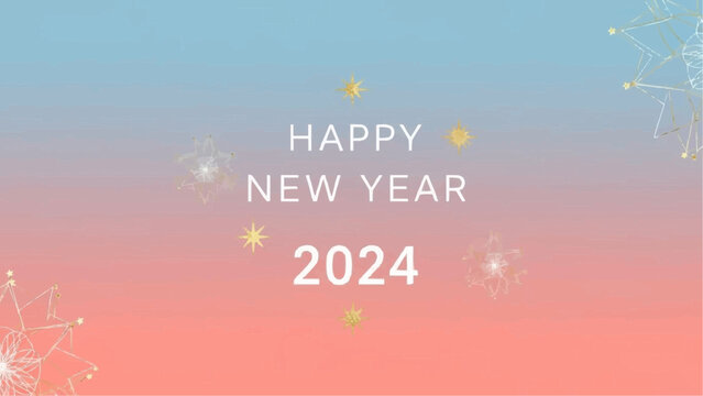 Happy new year greeting card design with snowflakes and stars on a gradient background for the year two thousand twenty four