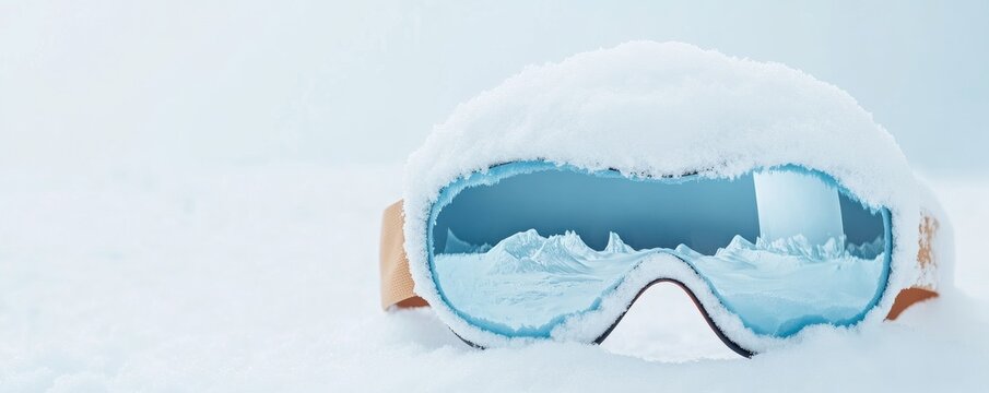 Snow Goggles Reflecting a Mountain Landscape, Winter , Skiing - Powered by Adobe