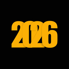 A graphic design featuring overlapping golden year numerals against a solid black background space
