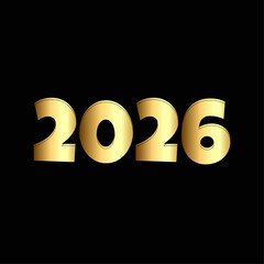 Golden year two thousand twenty six on a black background in a simple graphic design element style
