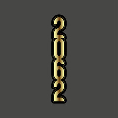 Vertical arrangement of the golden number two thousand sixty two on a gray colored background view
