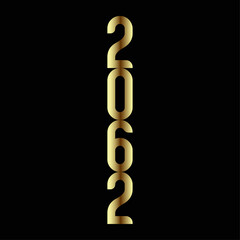 Golden numbers two zero six two vertically aligned on a black background in a simple design style
