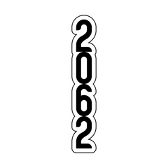 Vertical stacked digits two zero six two in black with a white outline on a white background
