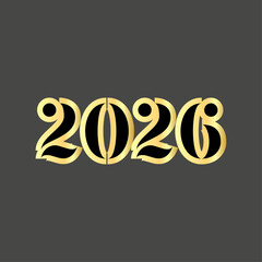 Golden numbers two zero six two vertically aligned on a black background in a simple design style
