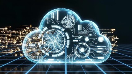 Futuristic digital network visualization for cloud ai processes with circuits and arrows. Suitable for technology, data analysis, and innovation concepts. - Powered by Adobe