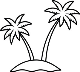 Obraz premium Tropical island with two palm trees simple line art isolated on transparent background