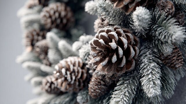 snow-dusted wreath with pine cones, - Powered by Adobe