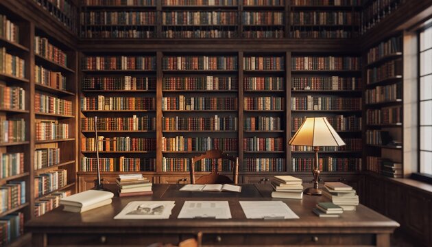 Literary Haven: A well-lit library, its shelves brimming with literature, welcomes scholarly pursuits and a haven for contemplation.
