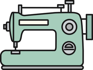 縫製・洋裁用のミントグリーン色のレトロなミシンのイラスト
