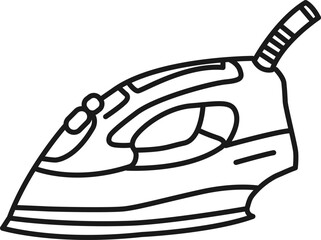 黒色の線画で描かれた蒸気穴が付いたモダンなデザインの家庭用アイロンアイコン
