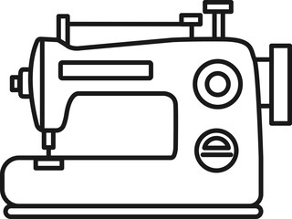 黒色の線画で描かれたレトロなデザインの家庭用ミシンアイコン素材