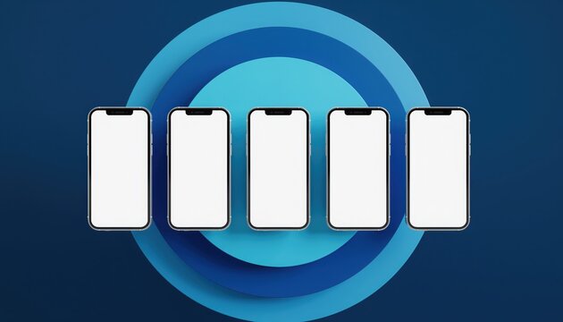 Modern tech presentation: A collection of sleek smartphones arranged in a visually appealing design, set against an abstract backdrop, perfect for showcasing technology and digital innovation.