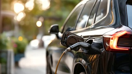 Vehicle with electric motor charging electric vehicle power supply eco car technology sustainable transportation green mobility battery charging process clean energy solution - Powered by Adobe