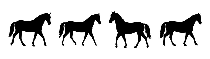Horse silhouette art: equestrian design featuring black horses for animal lovers and art collectors