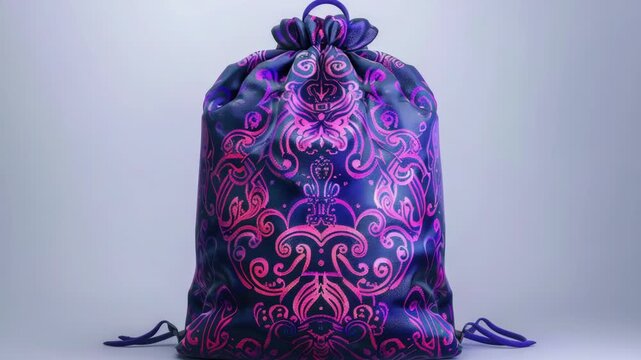 Video A close-up of a drawstring bag with a unique design, suitable for lifestyle and fashion 