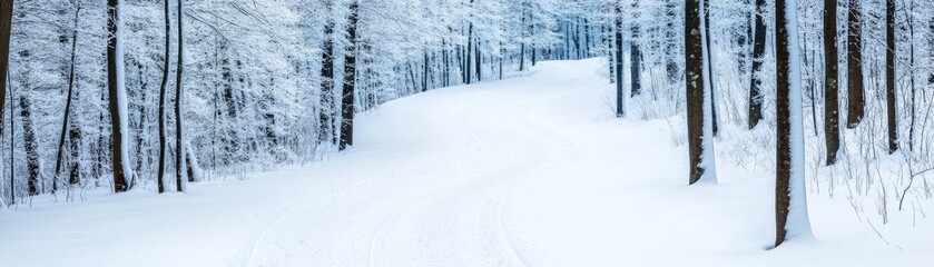 Obraz premium Snowy Path Through Winter Forest, Tranquil , Scenery