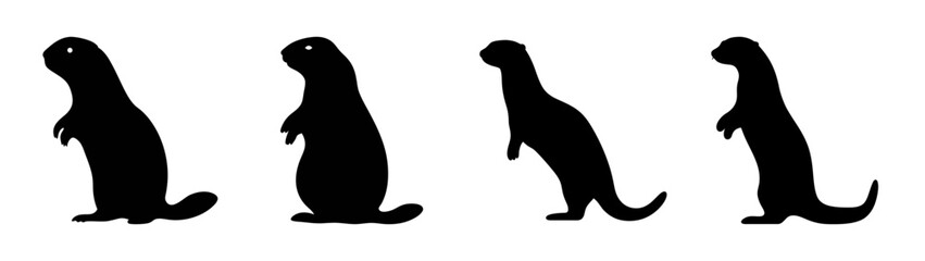 Silhouette weasels standing illustration, black animal shapes, wildlife vector art, mammal design