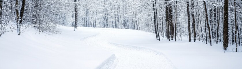 Obraz premium Snowy Path Through Winter Forest, Trunks, Nature ,Trail