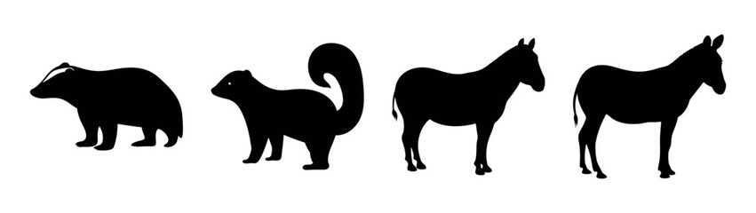 Silhouette animals vector illustration badger squirrel horse wildlife fauna mammal design graphic art print