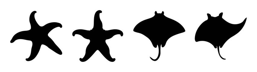 Abstract silhouettes of figures and manta rays vector art illustration graphic design element