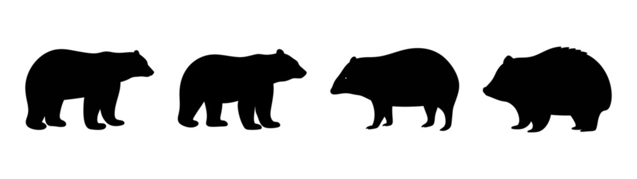 Silhouette art of four collared peccaries standing together wildlife illustration vector image design