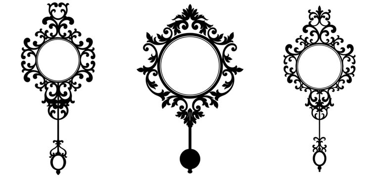 Vintage Clock Face Frames Set &ndash; Antique Ornamental Pendulum Clock Borders, Victorian Baroque Rococo Decorative Silhouettes