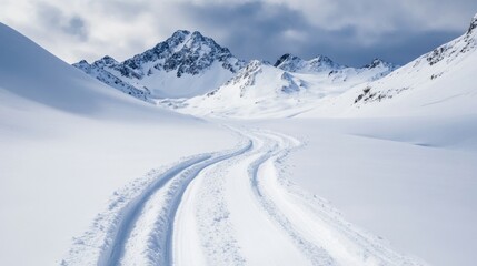 Snowy Peaks Track Through a Winter Wonderland, Mountains, Snow