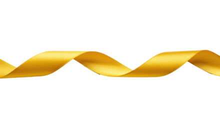 A luxurious, vibrant gold satin ribbon with shimmering silk-like texture and soft folds, curving gracefully on a transparent background, concept of festive elegance and luxury gift-giving