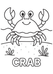 coloring book Crab – A happy crab raising its claws.