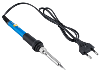 Compact soldering iron with stand.