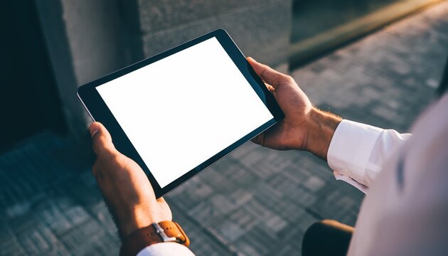 Modern Communication: a person is using tablet device with bright screen, seamlessly connected, illustrating the power of the internet and digital information, a symbol of communication.