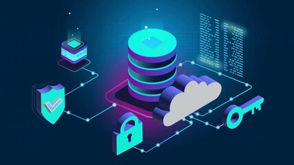Secure cloud data storage with data protection for digital business, server security key for privacy and cybersecurity in a modern tech world - Powered by Adobe