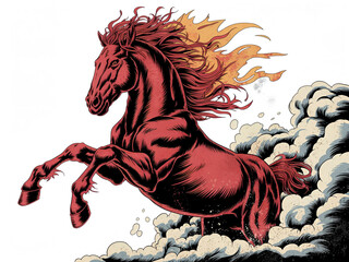 a red New Year's horse with a fiery mane
