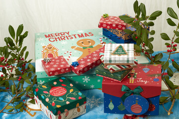 Christmas gifts on a table with a white background!