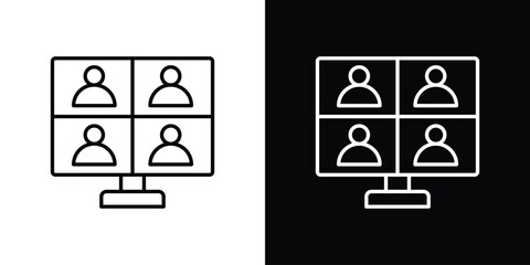 Online meeting icon line drawing clipart symbol. Vector illustration