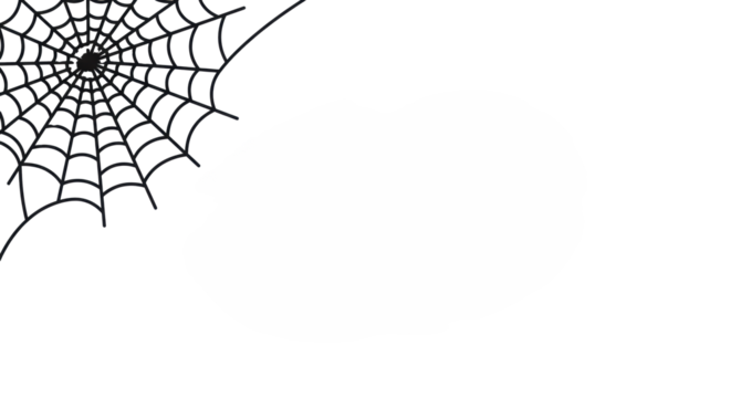 A stylized, intricate matte black spiderweb with radial spokes and spiral strands, a graphic design illustration on white with copy space, evoking eerie Halloween elegance - Powered by Adobe