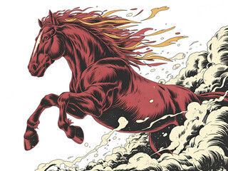 a red New Year's horse with a fiery mane