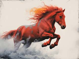 a red New Year's horse with a fiery mane