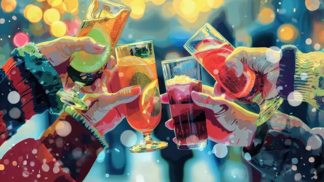 Video Group of friends enjoying drinks and socializing