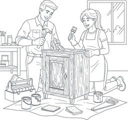 Abstract geometric composition with bold colors and text elements