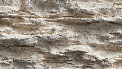 A detailed close-up of a seamless, rough, and highly textured light beige rock surface, ideal for natural background designs.