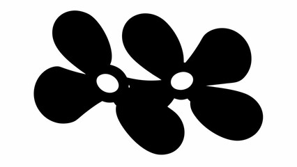 Illustration of two stylized black flowers with three petals each connected at the center circles