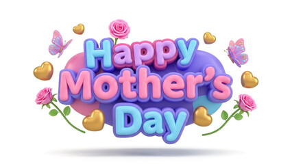 Happy mother's day greeting card with flowers and butterflies illustration