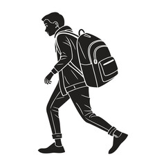 Silhouette of a person walking with a large backpack